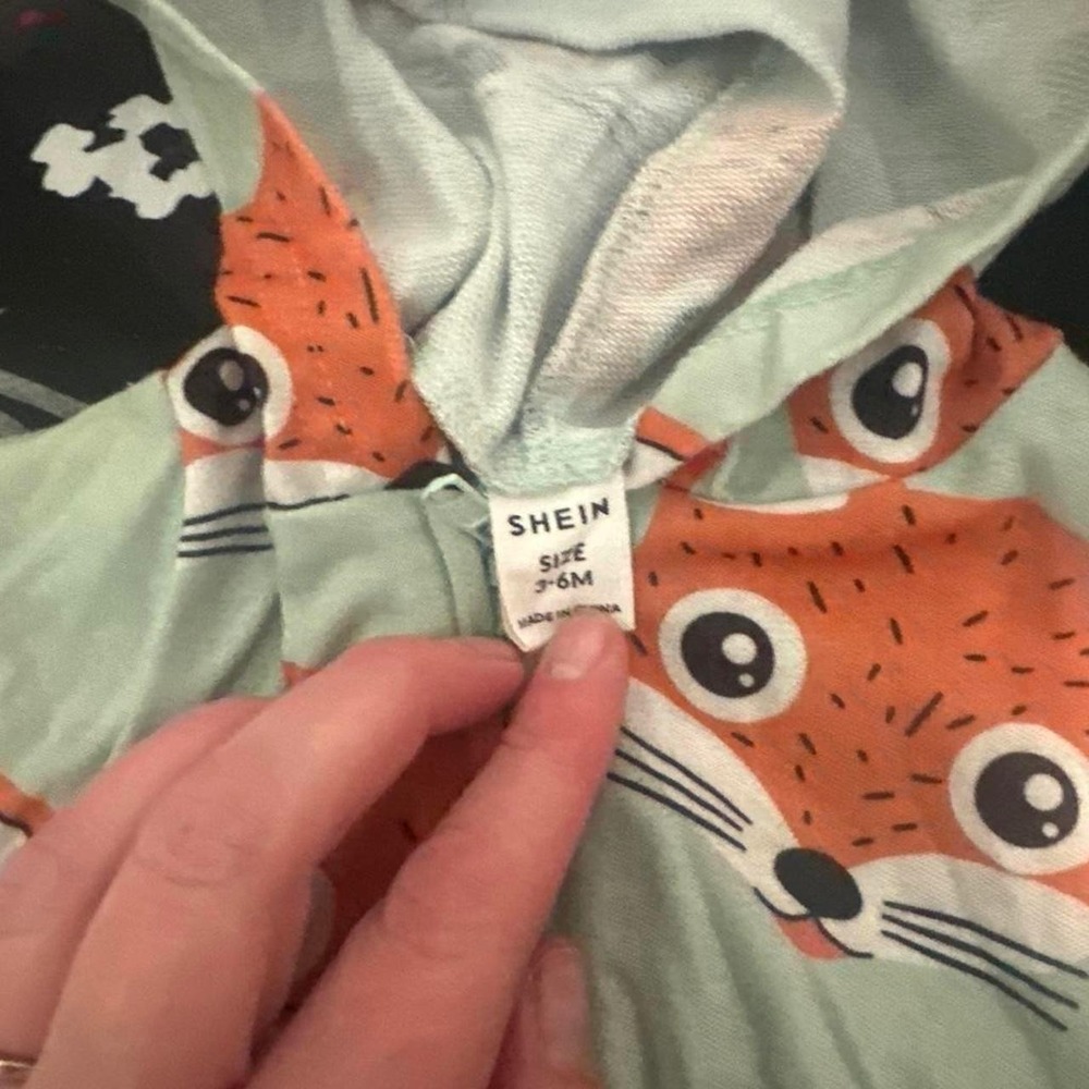Kids Fox Print Hooded Footless Sleeper Mint Green Zip Up One Piece Romper - Picture 2 of 3